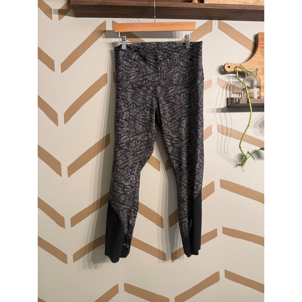 Lululemon‎ Leggings Women 10 Grey Black Mesh Panel High Rise Textured Tights